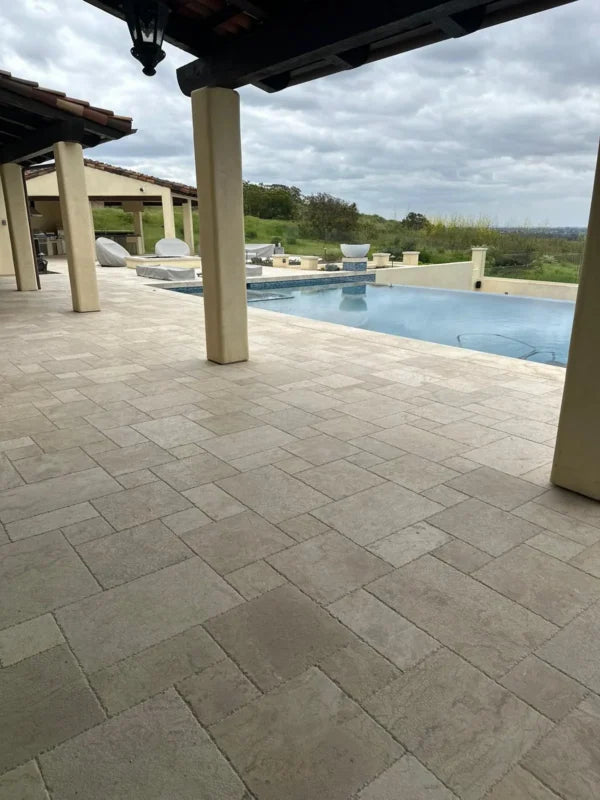 Golden Sand Versailles Pattern Brushed/Straight Edge Marble Tile