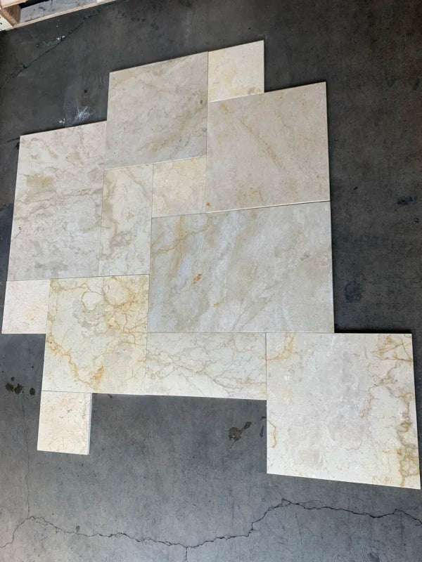 Golden Sand Versailles Pattern Brushed/Straight Edge Marble Tile
