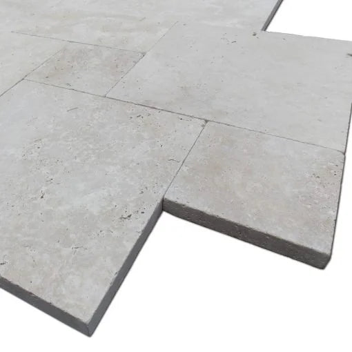 Ivory Travertine Paver Pattern Tumbled   1.25 inch