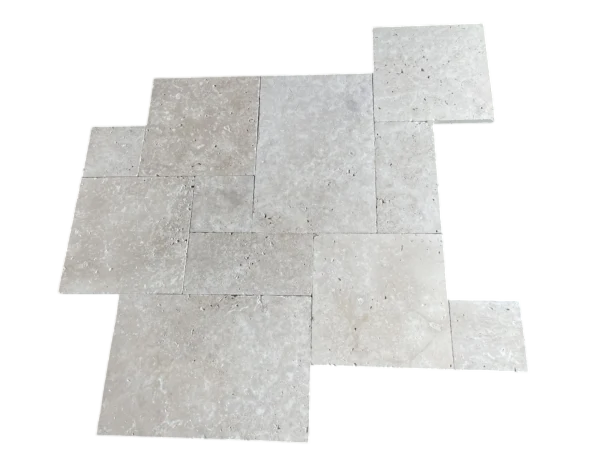 Ivory Travertine Paver Pattern Tumbled   1.25 inch