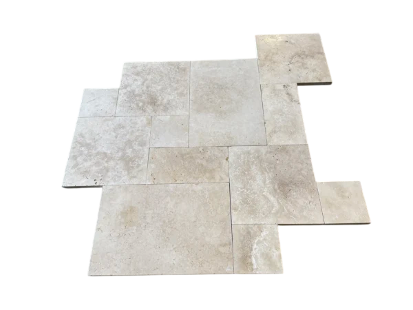 Ivory Travertine Paver Pattern Tumbled   1.25 inch