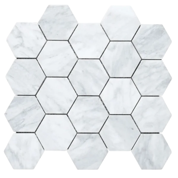 Carrara White Hexagon 2x2 Honed Marble Mosaic