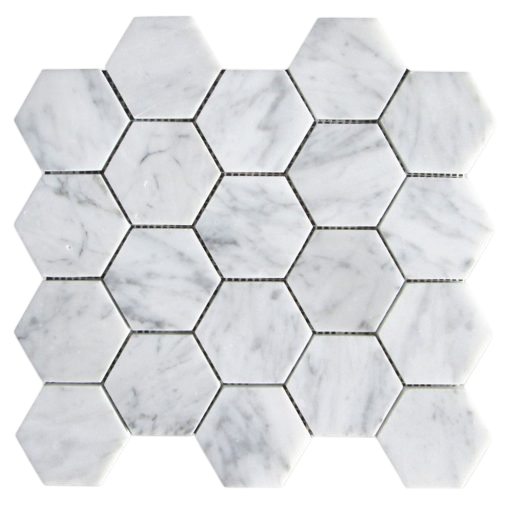 Carrara White Hexagon 3x3 Honed Marble Mosaic