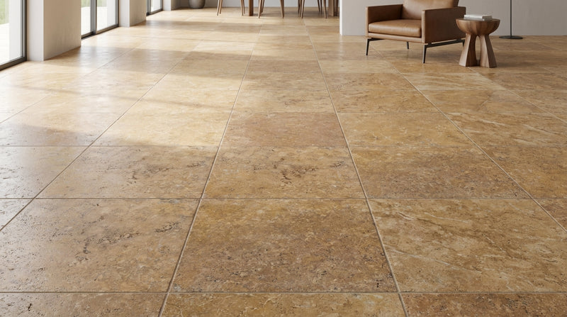 Golden Sienna Tumbled 12x12 Textured Travertine Tile