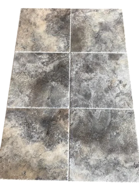 Silver Travertine Tile 18x18 Brushed Chiseled