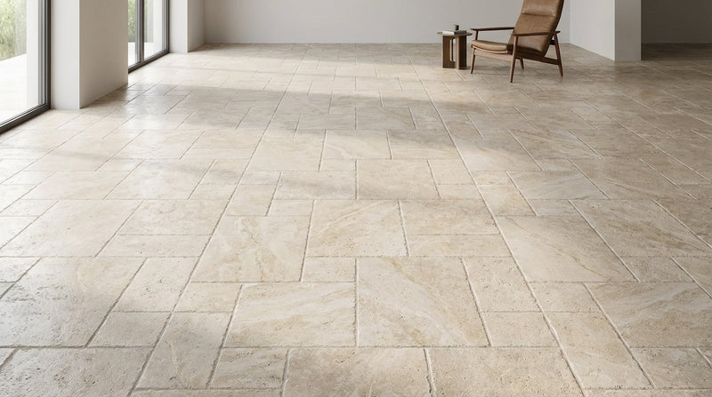 Ivory Travertine Tile Pattern Brushed Chiseled