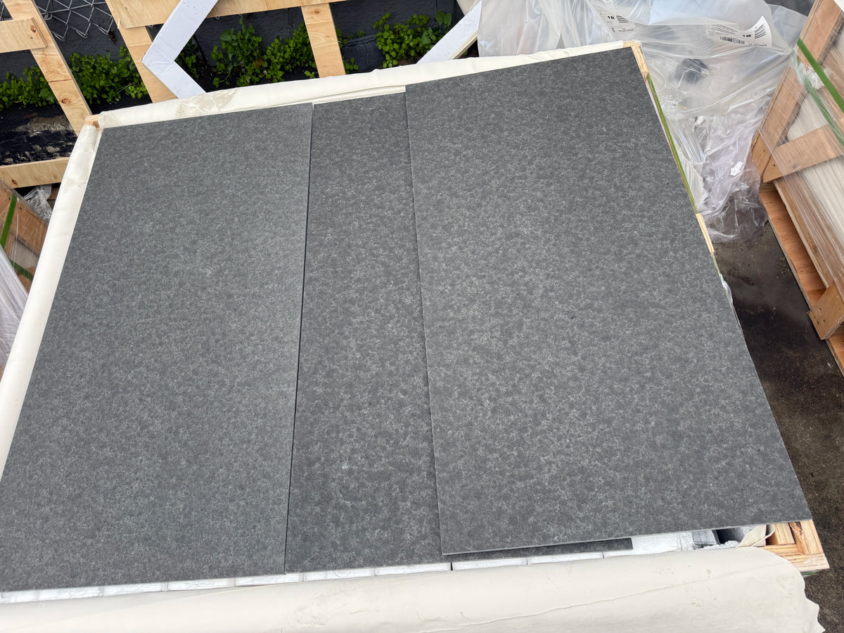 Black Basalt 18x36 Flamed Basalt Tile — Solidshape