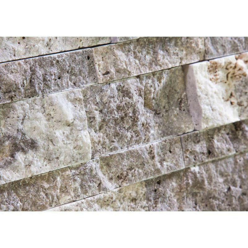 Silver Travertine Split Face 2 x 4 Mosaic