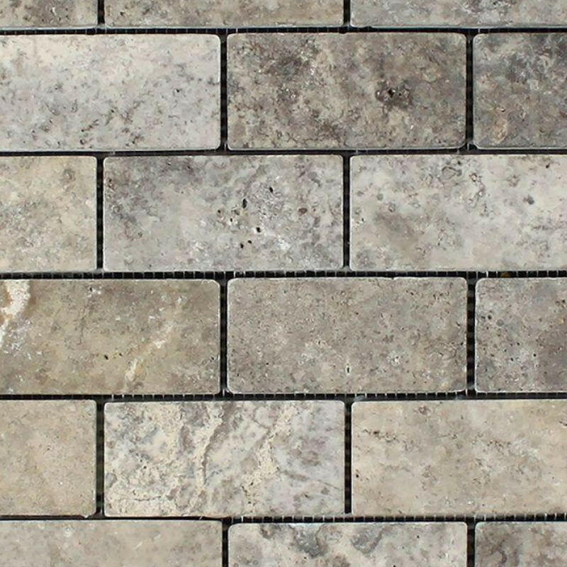 Silver Travertine Tumbled 2 x 4 Square Mosaic