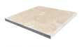 Close-up of Ivory Cordoba Cream Travertine Filled, Honed & Straight Edge 24 x 24 x 1/2 Cross Cut Tile, in Ivory tones.