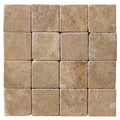 Chocolate Brown Walnut Travertine Tumbled 4 x 4 x 3/8 Cross Cut Tile