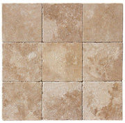 Close-up of Chocolate Brown Walnut Travertine Tumbled 6 x 6 x 3/8 Cross Cut Tile, in Brown tones.