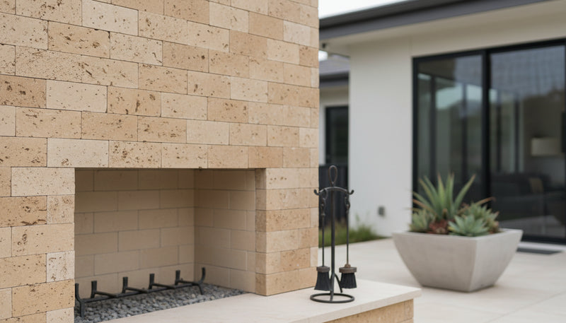 Close-up of Noce Stone Split Face 2, 4, 6(3PC Combo) xfree Stone Veneer, in Noce tones.