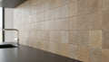 Close-up of Noce Travertine Tumbled 4 x 4 x 3/8 Cross Cut Tile, in Noce tones.
