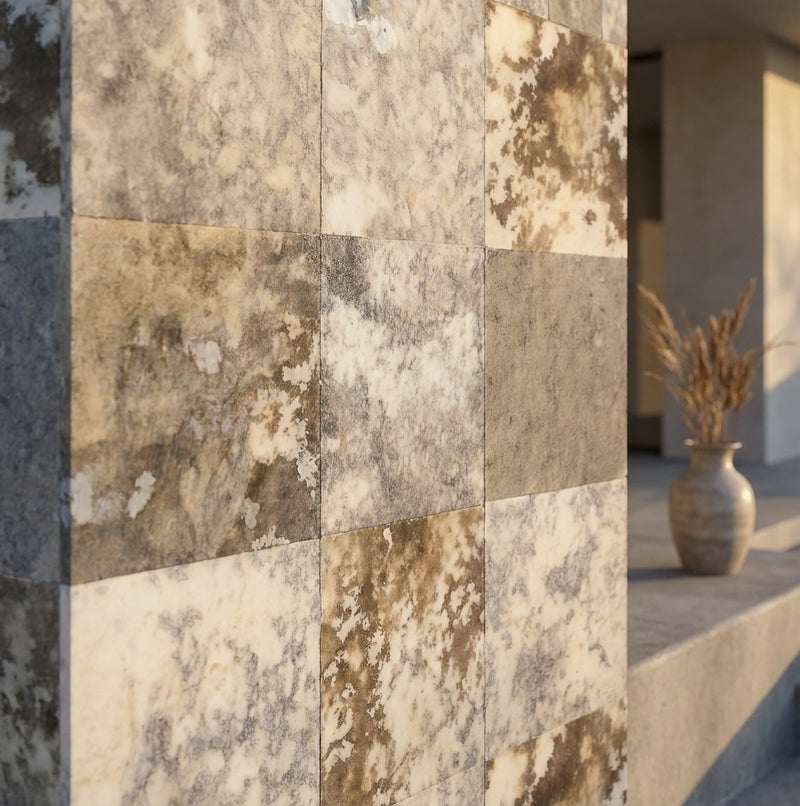 Autumn Leaves Scabos Travertine Tumbled 4 x 4 x 3/8 Cross Cut Tile