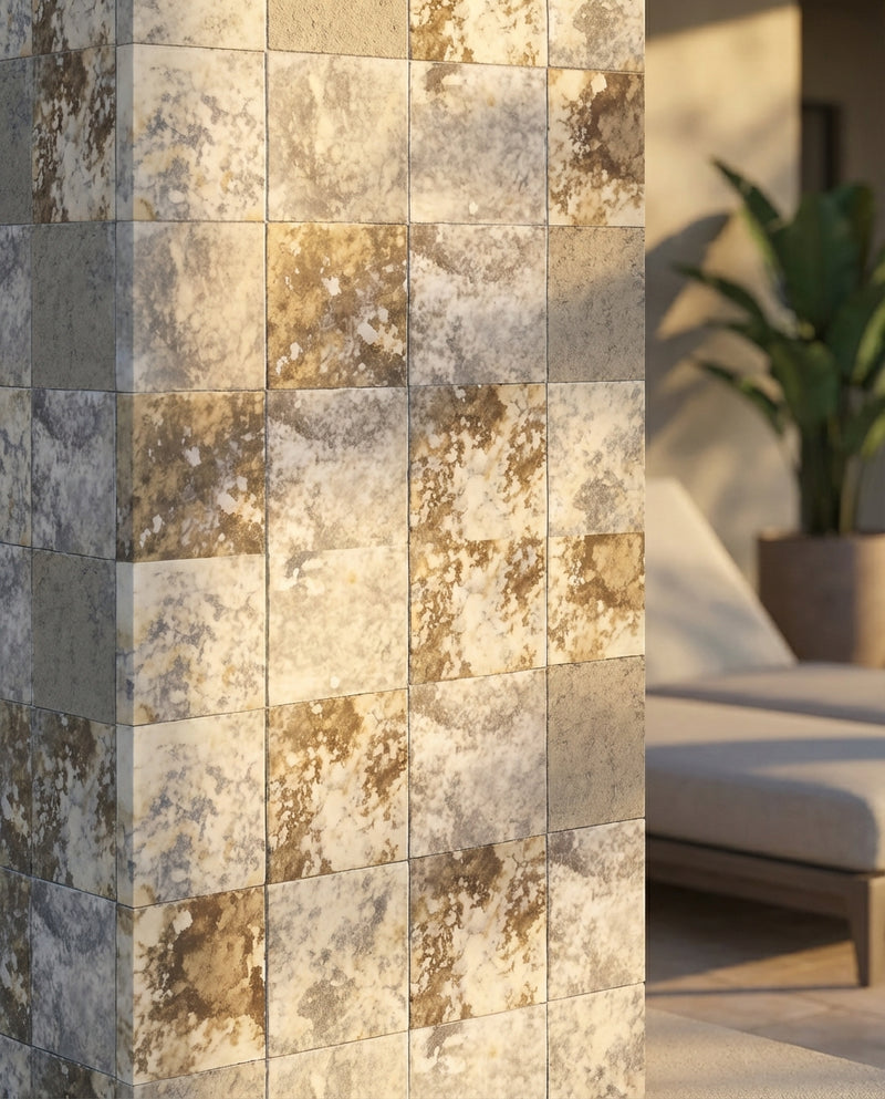 Autumn Leaves Scabos Travertine Tumbled 4 x 4 x 3/8 Cross Cut Tile