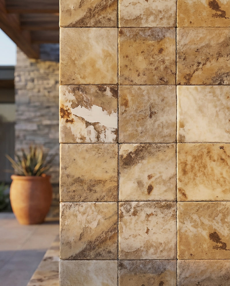 Autumn Leaves Scabos Travertine Tumbled 4 x 4 x 3/8 Cross Cut Tile