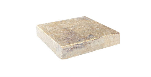 Close-up of Autumn Leaves Scabos Travertine Tumbled 6 x 6 x 3/8 Cross Cut Tile, in Autumn tones.