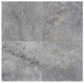 Close-up of Silver Travertine Filled, Honed & Straight Edge 18 x 18 x 1/2 Cross Cut Tile, in Silver tones.