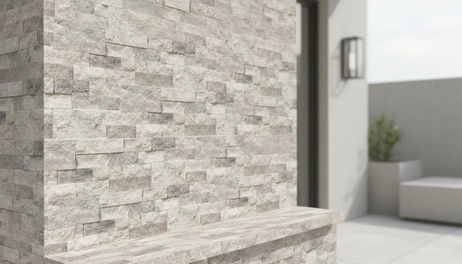 Close-up of Silver Stone Split Face 4xFREE Stone Veneer, in Silver tones.