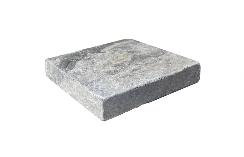 Close-up of Silver Travertine Tumbled 6 x 6 x 3/8 Cross Cut Tile, in Silver tones.