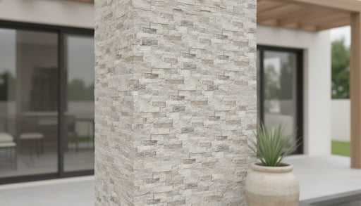 Close-up of Silver Stone Split Face 6xFREE Stone Veneer, in Silver tones.
