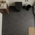 2x2 Hexagon Honed Basalt Mesh Mosaic — Powder Room floor