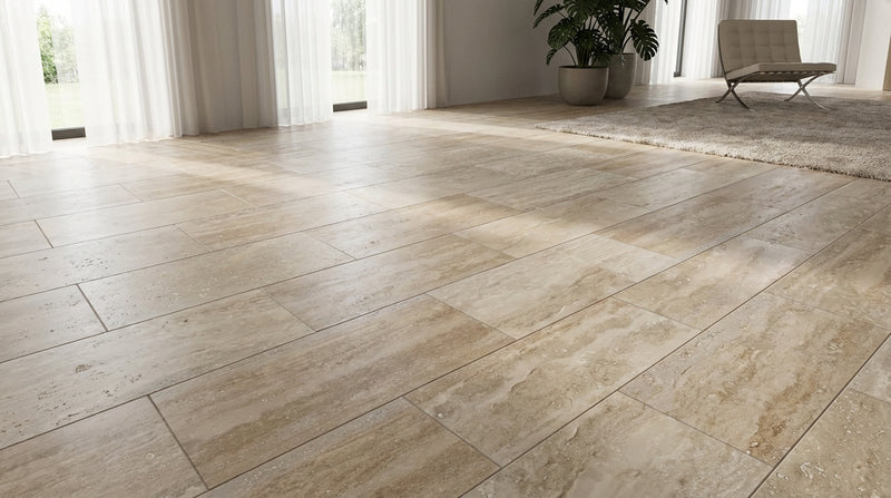 Ivory Vein Cut 18x36 Honed Travertine Tile