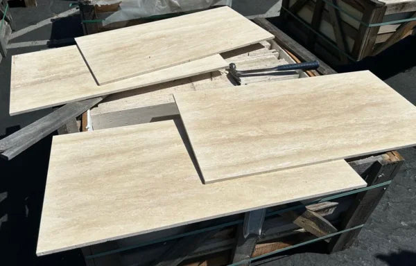Ivory Vein Cut 18x36 Honed Travertine Tile