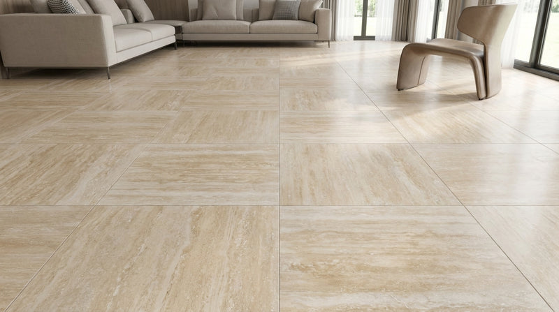 Ivory Vein Cut 24x24 Polished Travertine Tile