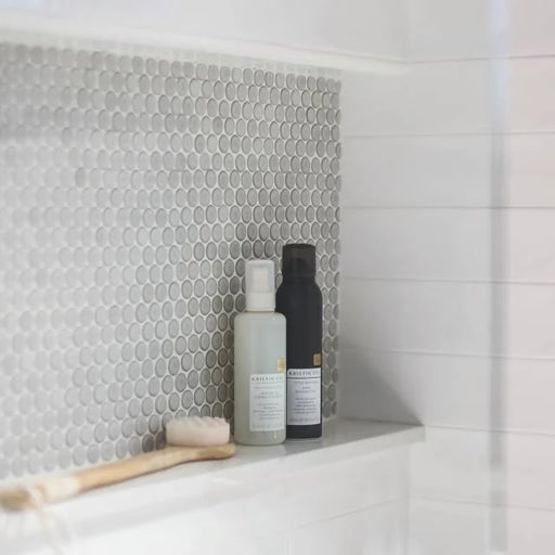 360 Dove Grey 12x12 Gloss Penny Rounds Glass Mosaic