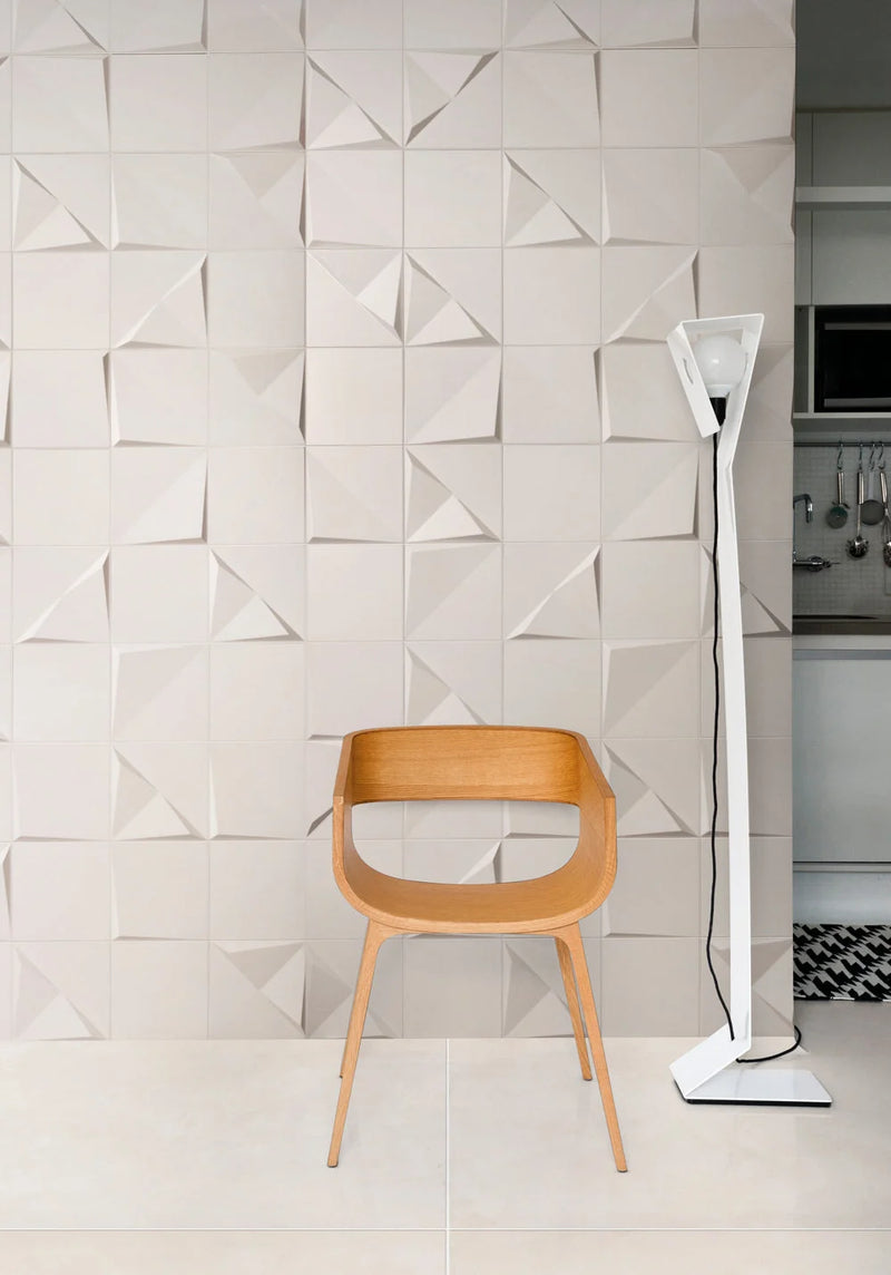 3D Tangram Rampa Blanco 8x8 Dimensional Ceramic Wall Tile