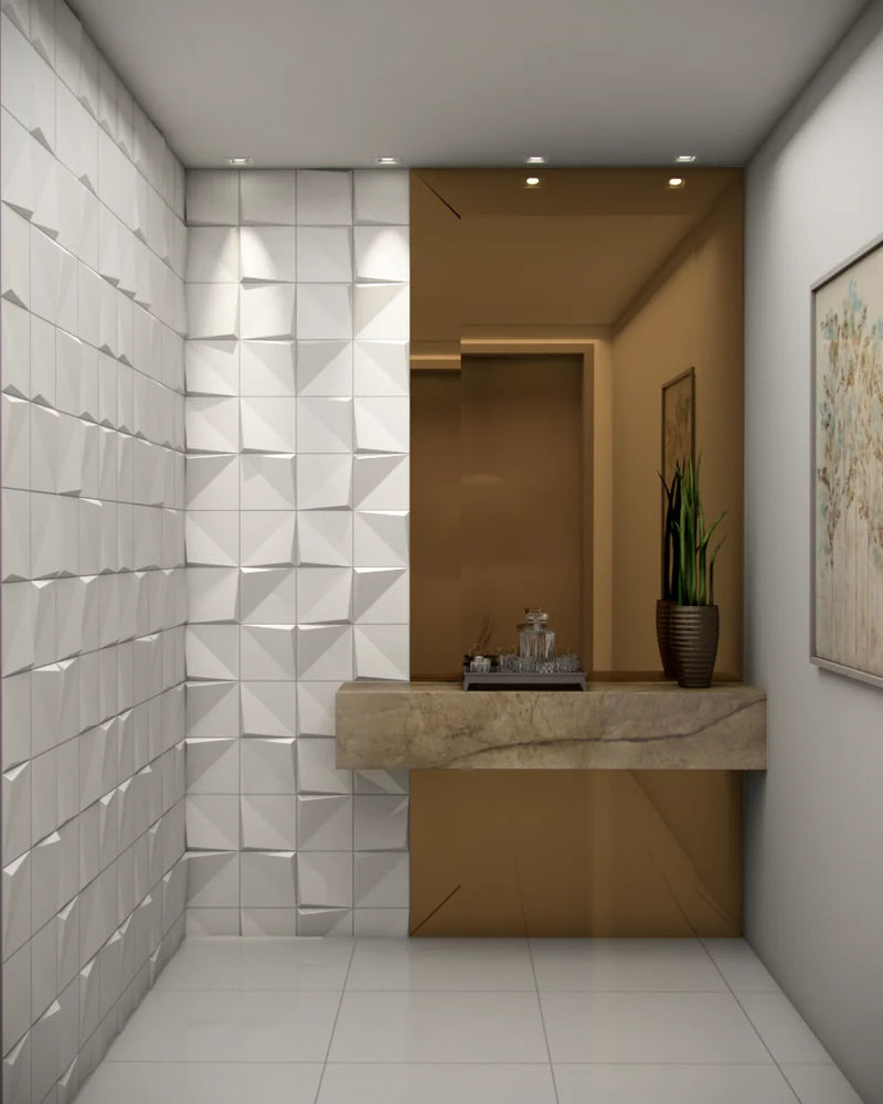3D Tangram Rampa Blanco 8x8 Dimensional Ceramic Wall Tile
