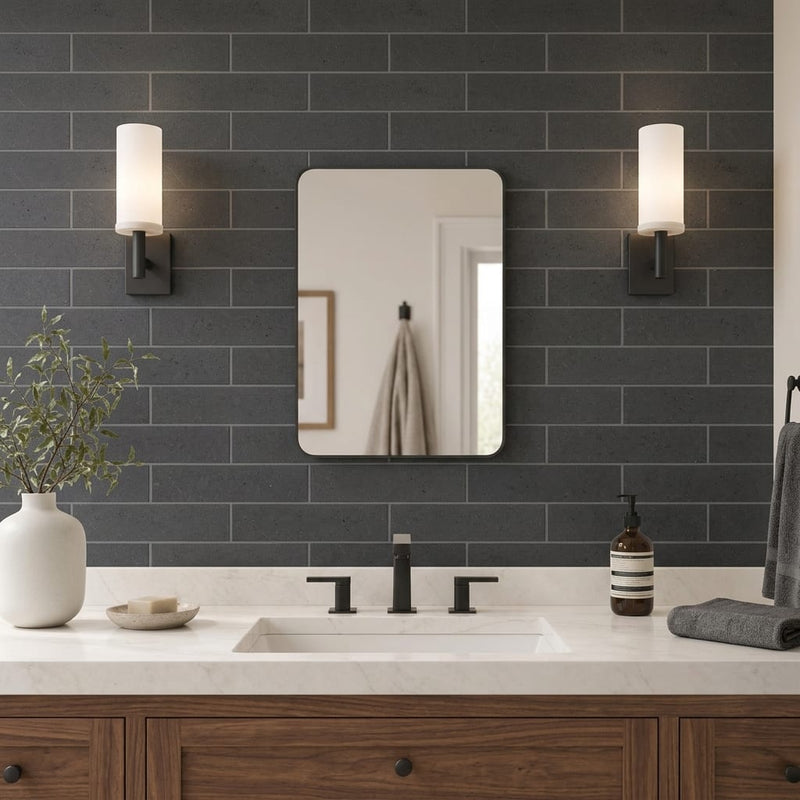 4x16x3/8 Honed Basalt Tile — Bathroom wall