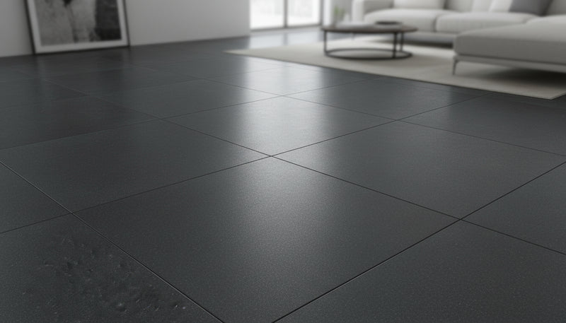 Close-up of Absolute Black Granite Honed 18 x 18 x 1/2 Tile, in Black tones.