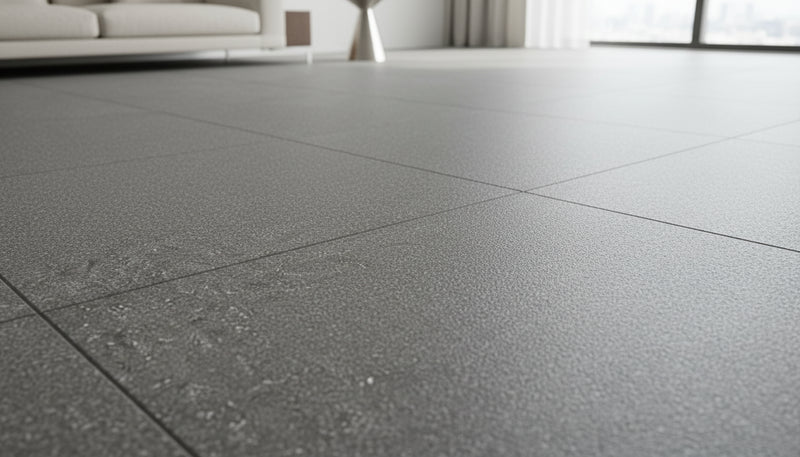 Close-up of Absolute Black Granite Flamed 18 x 18 x 1/2 Tile, in Black tones.