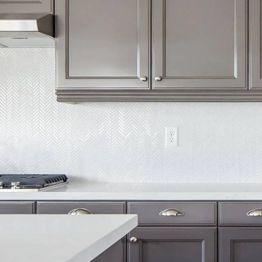 90 White 12.25x11 Herringbone Glass Mosaic