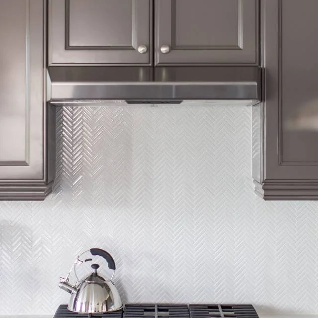 90 White 12.25x11 Herringbone Glass Mosaic