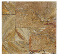 Close-up of Autumn Leaves Scabos Travertine Tumbled French Versailles x 1.25 Paver, in Autumn tones.