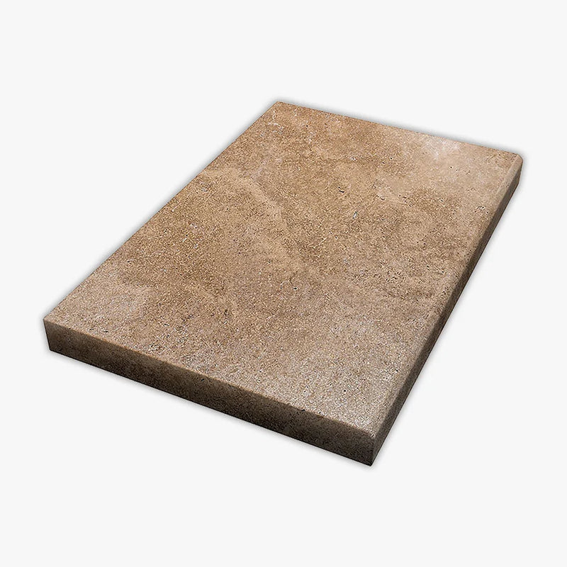 Chocolate Brown Walnut Travertine Tumbled 16 x 24 x 2 Modern Coping