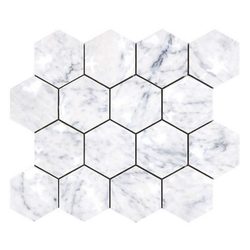 Carrara White (Italian) Marble 3x3 Polished Hexagon Mosaic