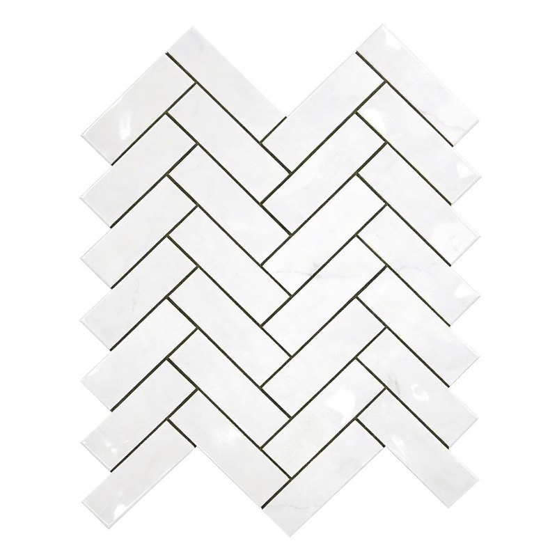 Thassos White (Greek) Marble 1x4 Polished Herringbone Mosaic