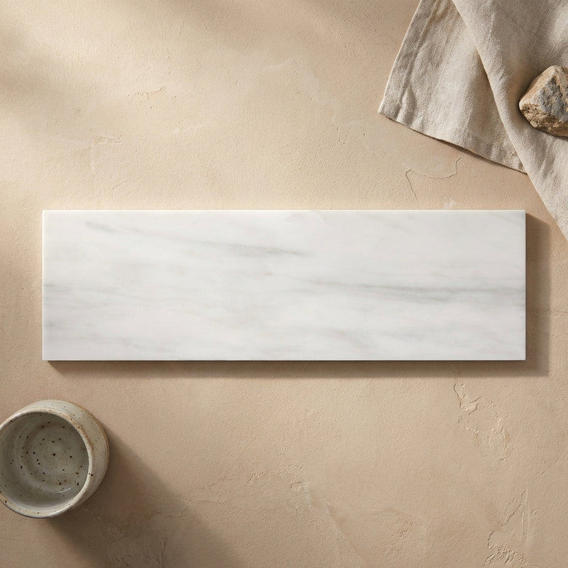 Oriental White (Asian Statuary) Marble 4x12 Polished Tile
