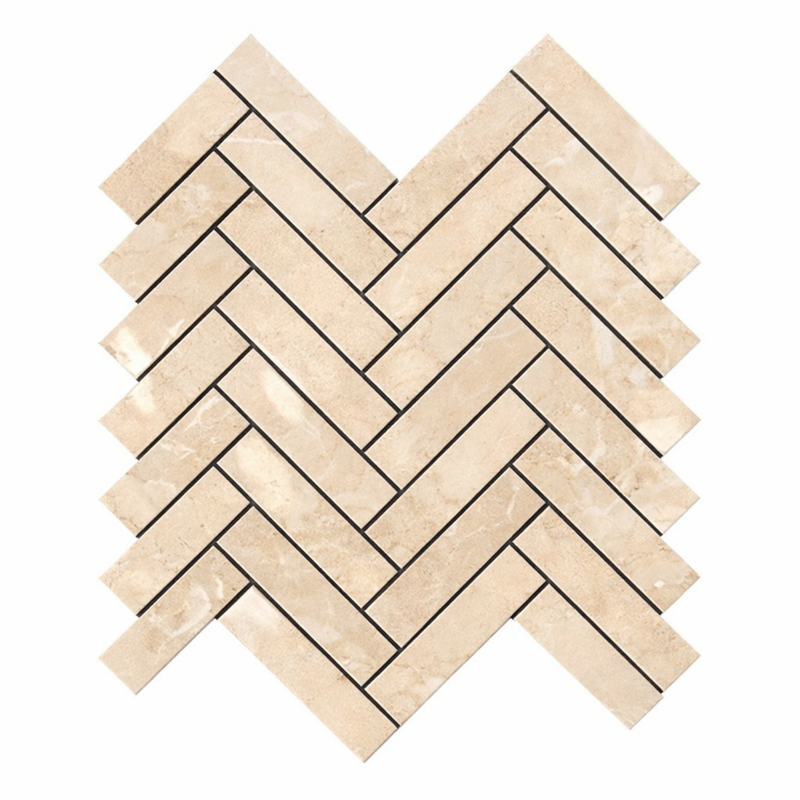 Crema Marfil (Spanish) Marble 1x4 Cream Polished Herringbone Mosaic
