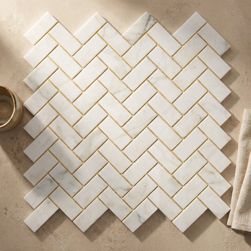 Calacatta Oliva Marble 1x2 Polished Brick Joint Mosaic Brick Mosaic