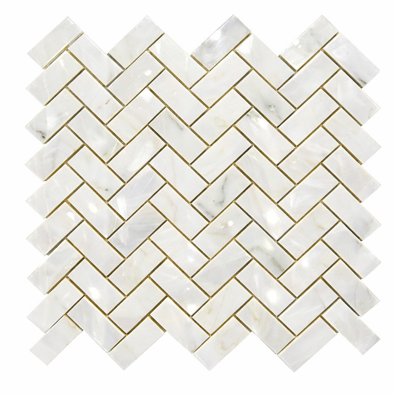 Calacatta Oliva Marble 1x2 Polished Herringbone Mosaic