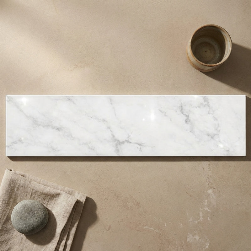 Oriental White (Asian Statuary) Marble 2x8 Polished Tile