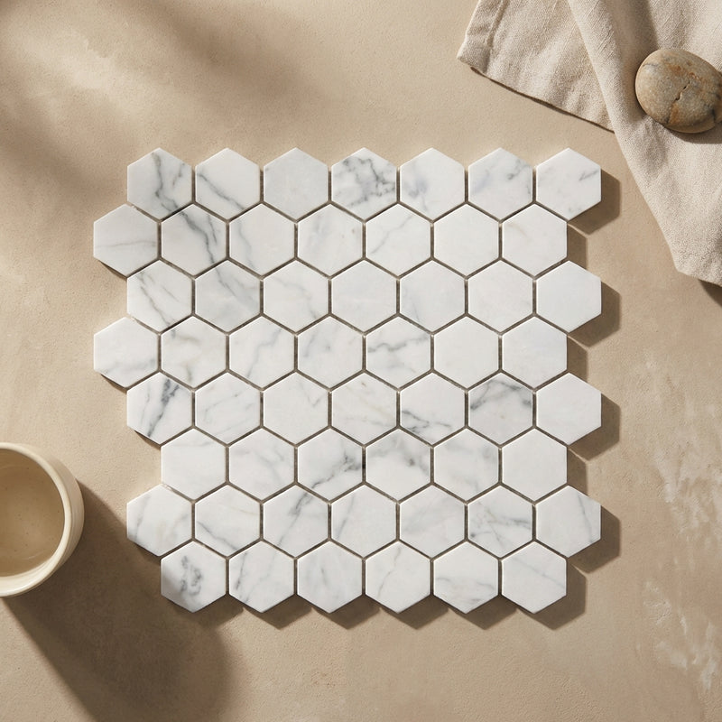 Carrara White (Italian) Marble 1x1 Polished Mosaic