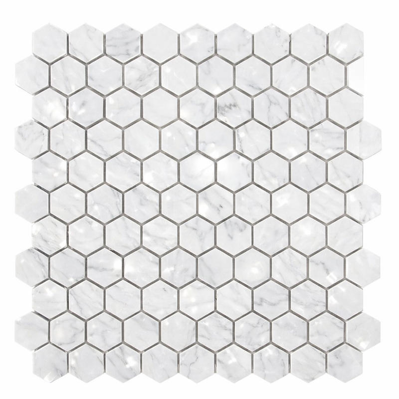 Carrara White (Italian) Marble 1x1 Polished Hexagon Mosaic
