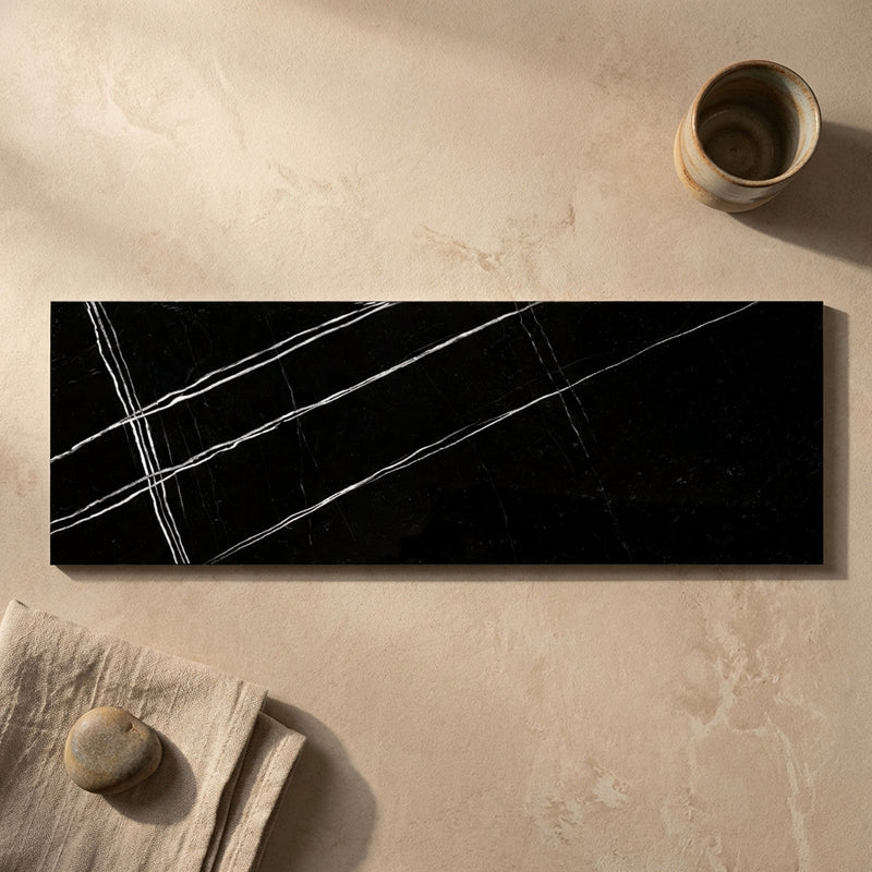 Nero Marquina (Black) Marble 4x12 Polished Tile